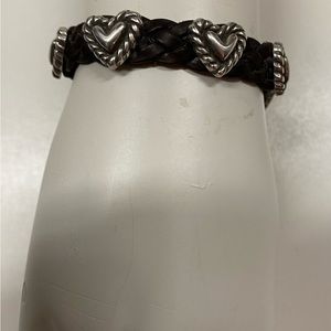 BRIGHTON Brown Braided Silver Heart Bracelet